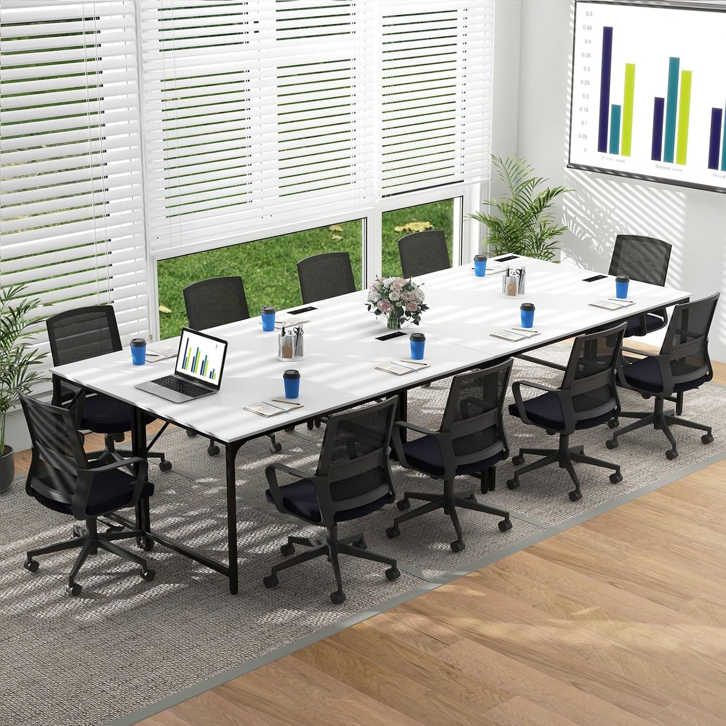 Tangkula 60” Large Computer Desk with Charging Station, Modern Simple Study Writing Desk with Storage Bag - 4*JV11154US-CF