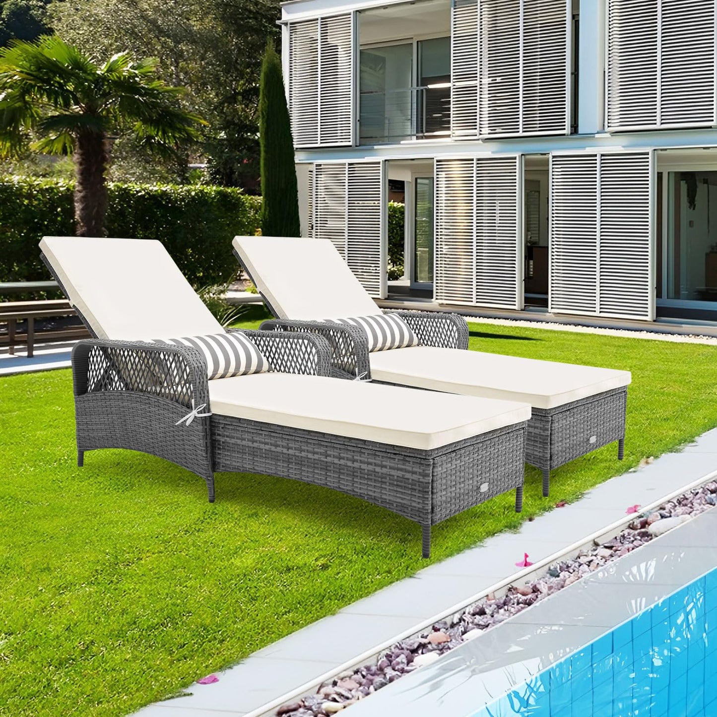 Tangkula Outdoor Chaise Lounge, Patio PE Recliner with 6-Level Backrest - HW71246