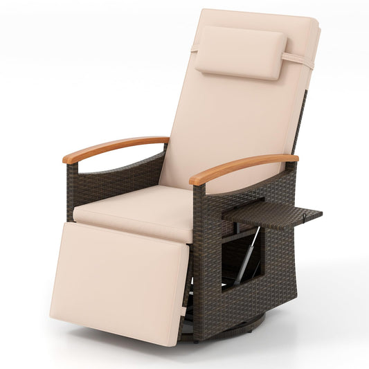 Tangkula Patio Rattan 360 Degree Swivel Recliner Chair, Wicker Lounge Chair w/Adjustable Backrest &amp; Footrest - HW72726BN