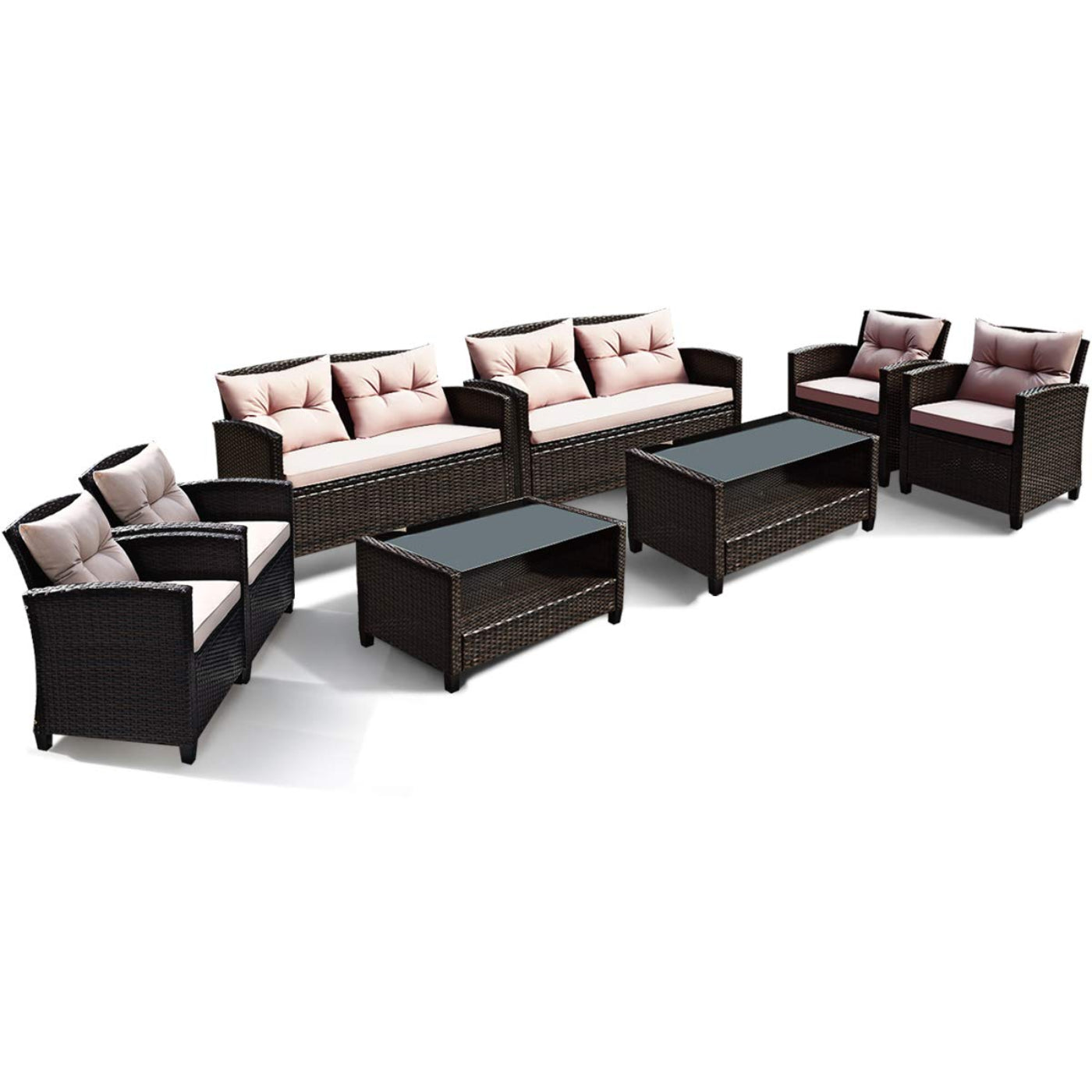 Tangkula 4-Piece Patio Furniture Set, Rattan Wicker Chair Set with 1 Loveseat, 2 Single Sofas - HW63217+