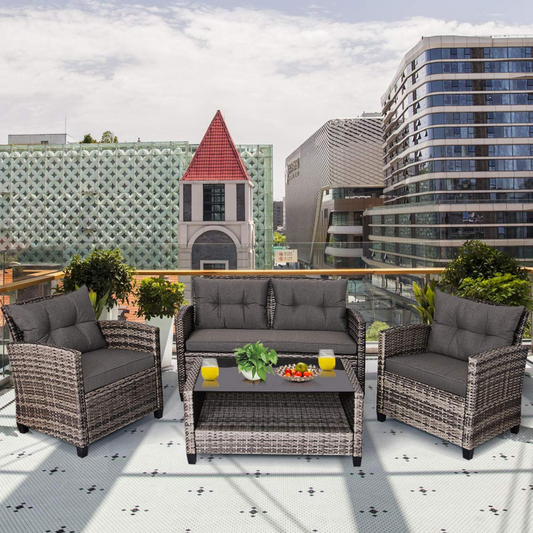 Tangkula Patio Wicker Conversation Furniture Set - HW65630+