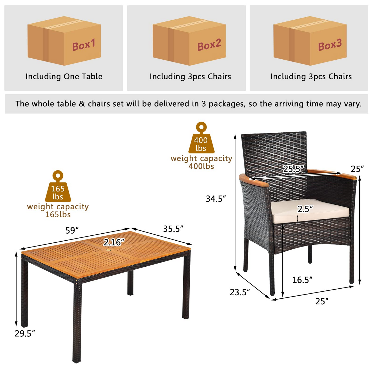 Tangkula 7 Pieces Outdoor Dining Set, Patiojoy Wicker Conversation Set - HW68190A+