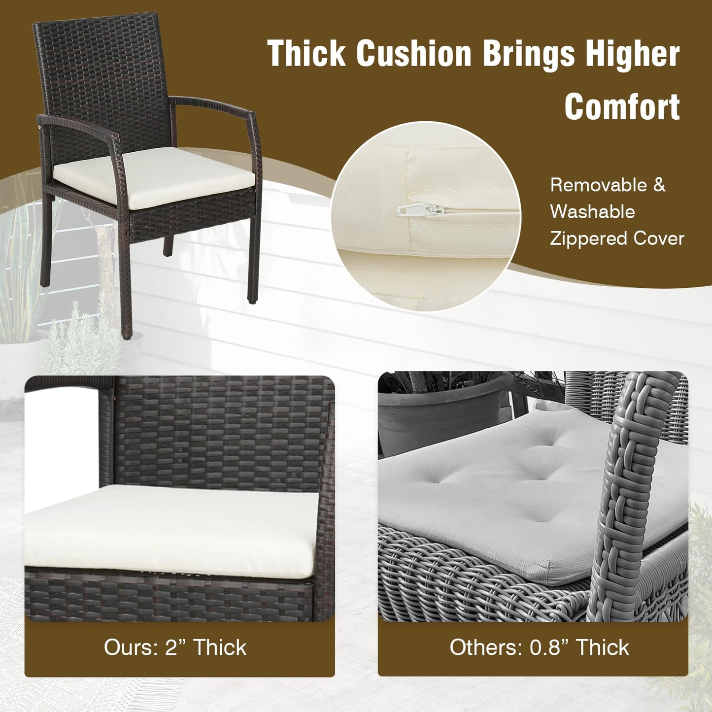 Tangkula 9 Pieces Patio Rattan Dining Set with Acacia Wood Table - HW71588+2*HW70830-4