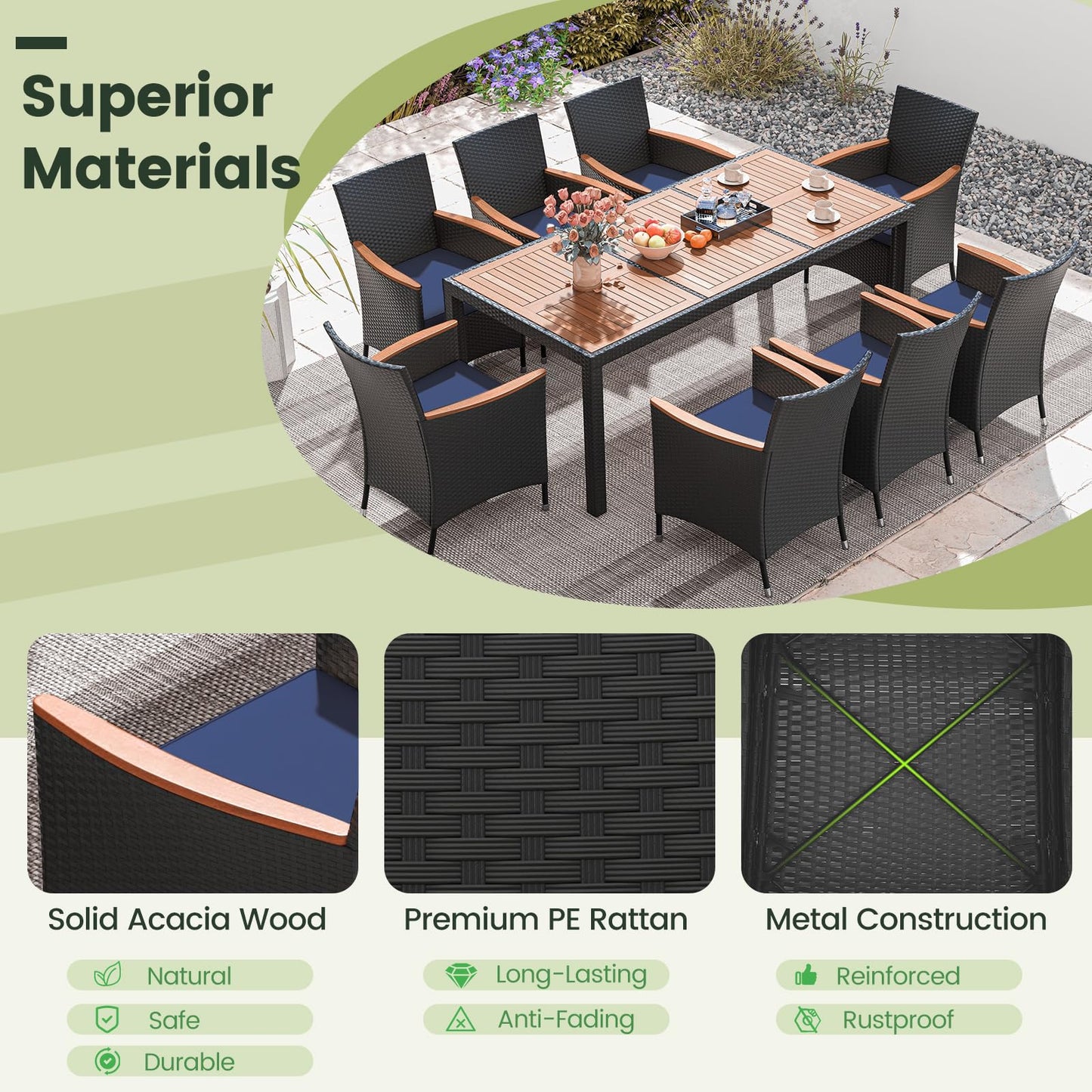Tangkula 9 PCS Patio Dining Set for 8 - HW73185NY+