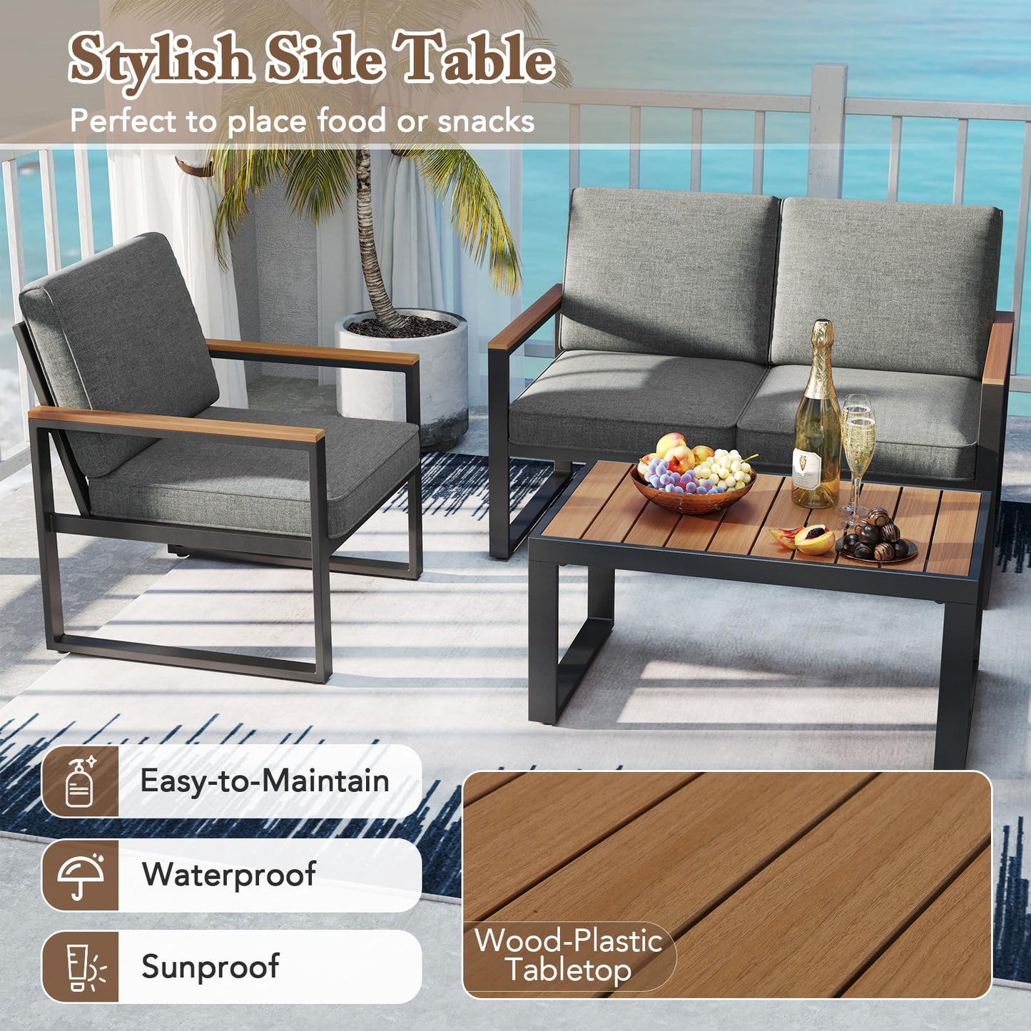 Tangkula 4/8 Piece Patio Aluminum Furniture Set(Gray) - NP11997GR+
