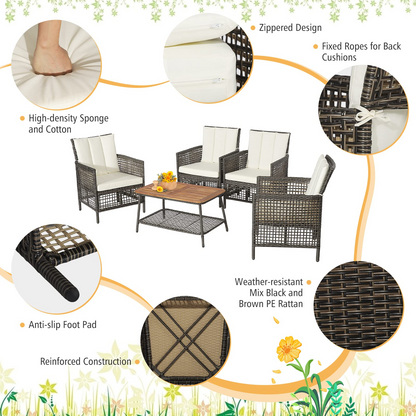 Tangkula Patio Furniture Set with 2-Tier Coffee Table - 2*HW70243WH+