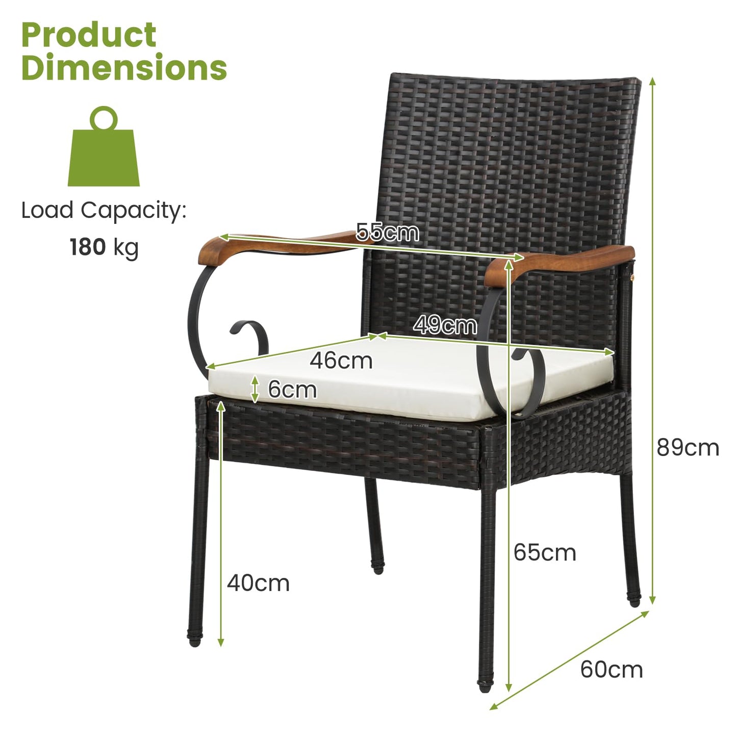 Tangkula Outdoor Wicker Chair & Dining Table Set, Acacia Wood Tabletop & Armrests, 2” Umbrella Hole - HW70833-4+HW70840