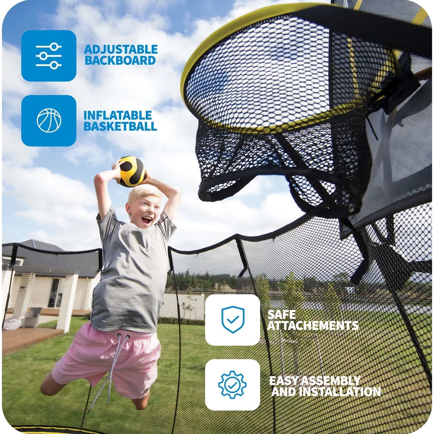 Springfree Outdoor Square 11 Foot Trampoline, Enclosure, Hoop Game, and Ladder - 215879